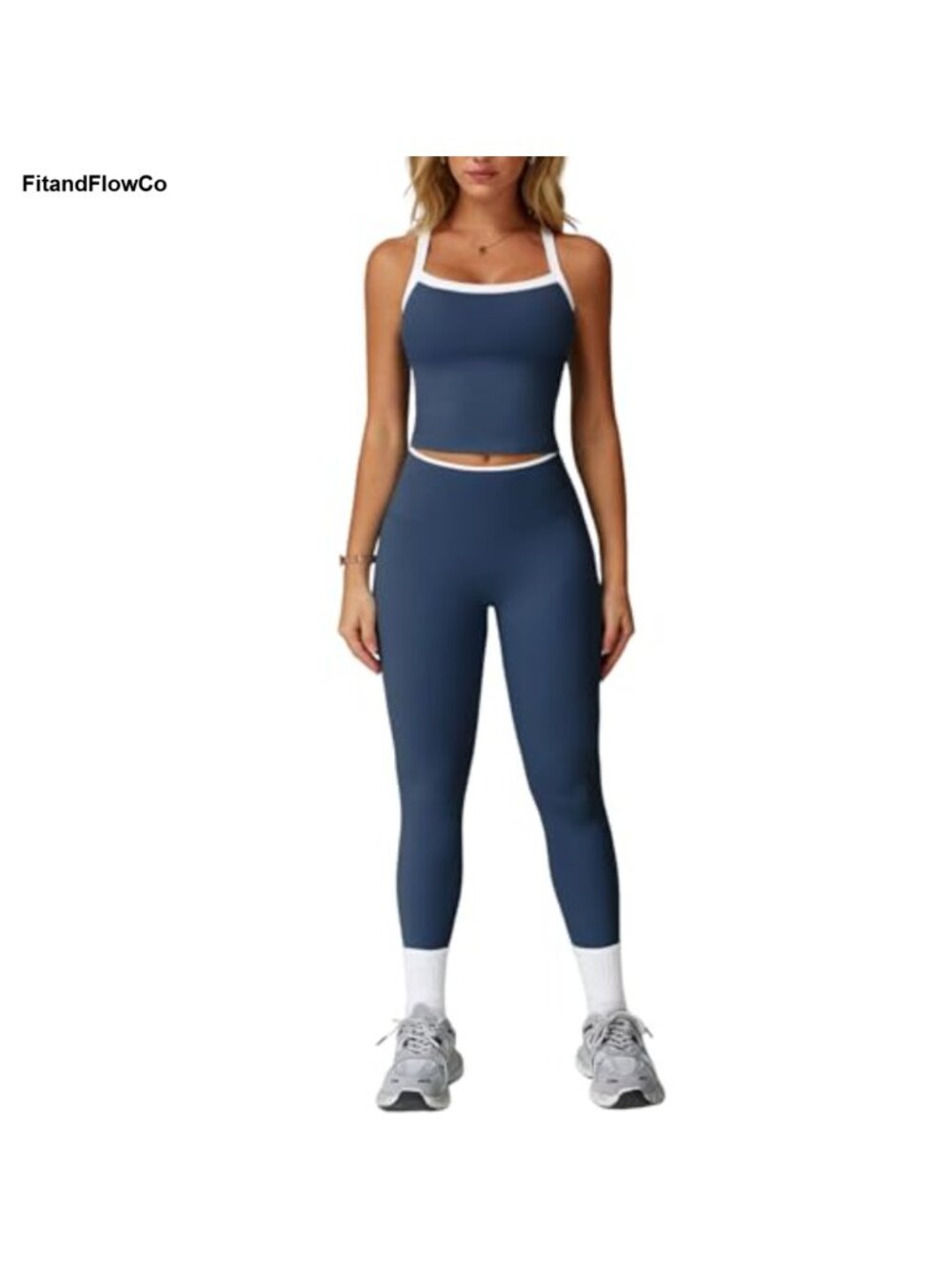 Women's 2 Piece Workout Set Criss Cross Back Tank Top with Built-in Bra High